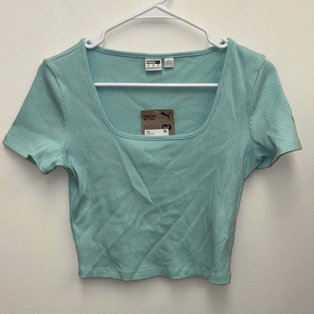 Puma Women’s Aqua Ribbed Square Neck Crop Top